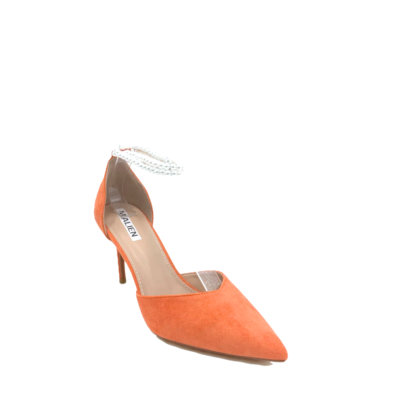 Pumps orange mit Perlenknöchelriemen