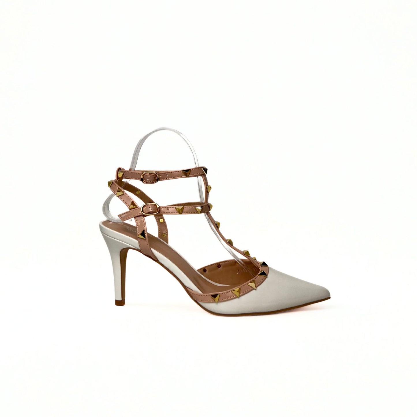 High Heel in Creme mit Nieten-Details