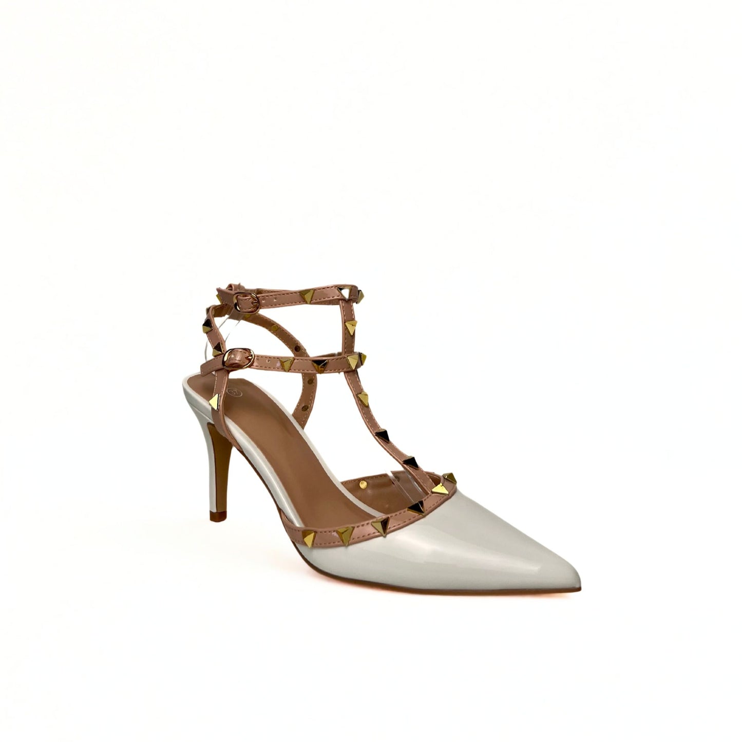 High Heel in Creme mit Nieten-Details