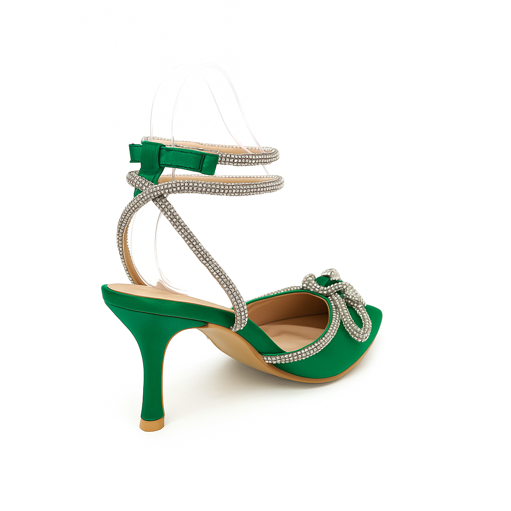 Slingback-Pumps grün mit Strass
