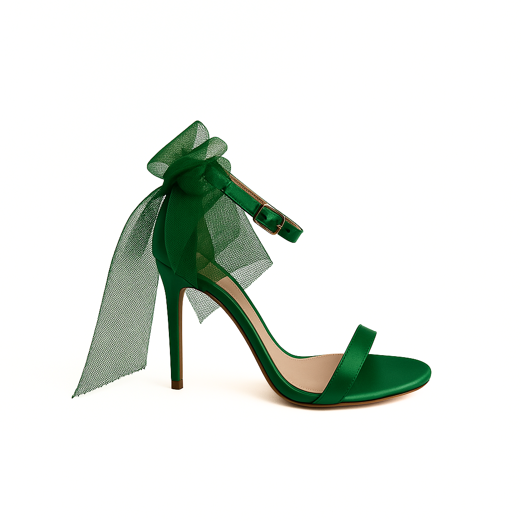 Satin-Sandalette in Grün mit Tüllschleife