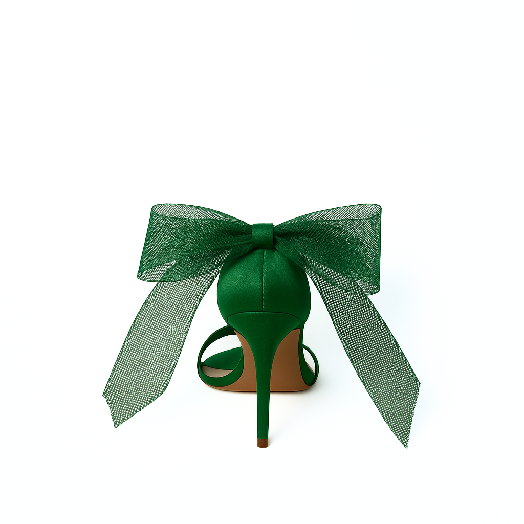 Satin-Sandalette in Grün mit Tüllschleife