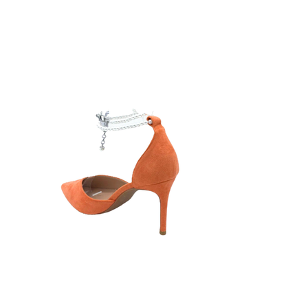 Pumps orange mit Perlenknöchelriemen