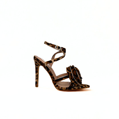 High Heel Sandalette mit Leopardenmuster und Rosen-Applikation