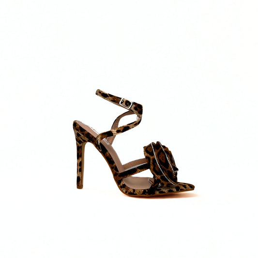 High Heel Sandalette mit Leopardenmuster und Rosen-Applikation