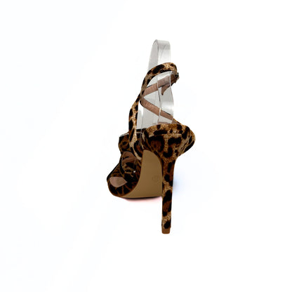 High Heel Sandalette mit Leopardenmuster und Rosen-Applikation