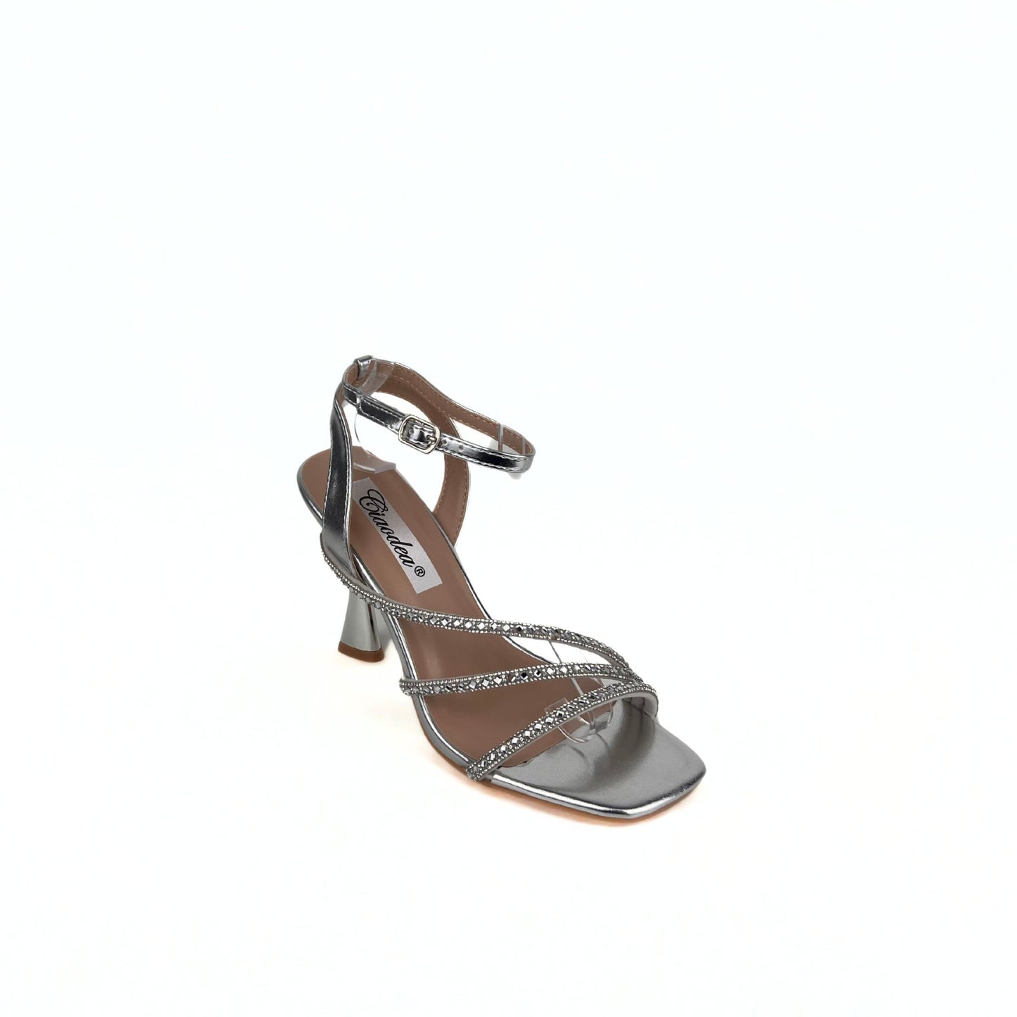 Sandalette in Metallic-Silber mit Glitzer-Riemchen