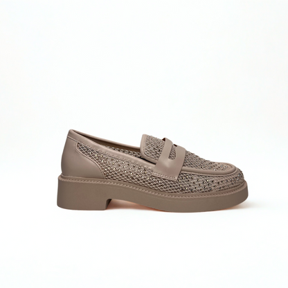 Loafer in Taupe mit Glitzer-Details