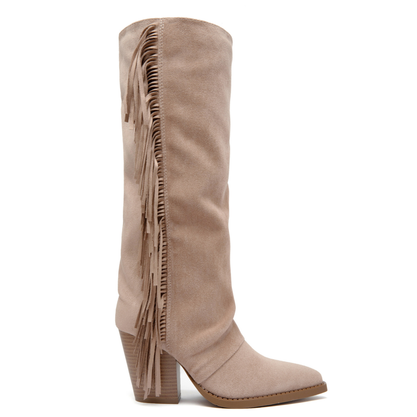 Stiefel in Beige mit Fransen und Blockabsatz