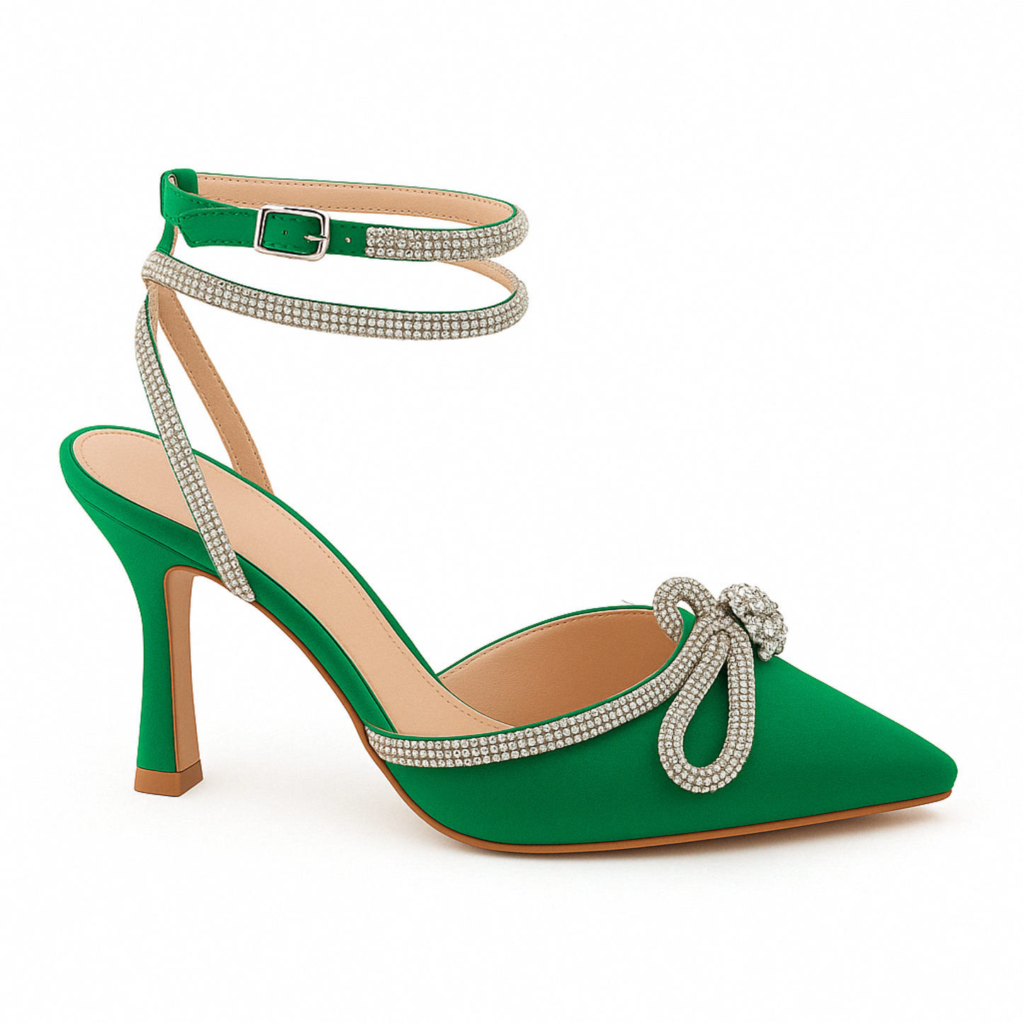Slingback-Pumps grün mit Strass