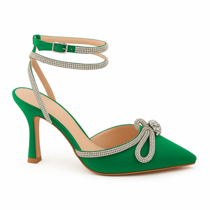 Slingback-Pumps grün mit Strass