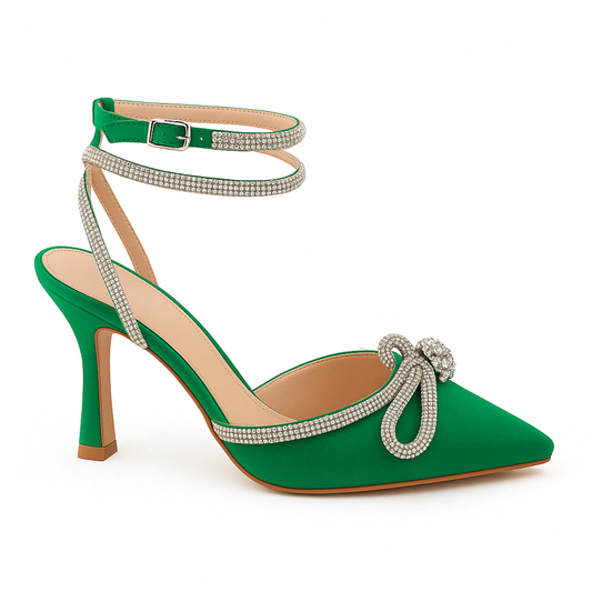 Slingback-Pumps grün mit Strass