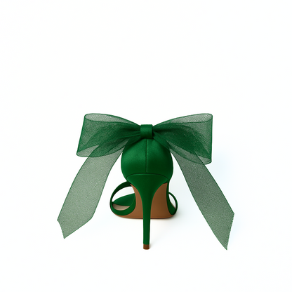 Satin-Sandalette in Grün mit Tüllschleife